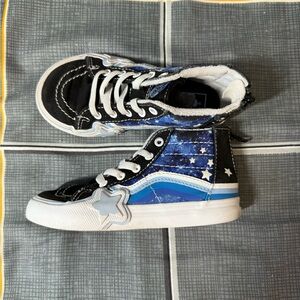 👠Kids Vans “Off the Wall” High-Top Sneakers Black/Blue with Stars L/New Size 9